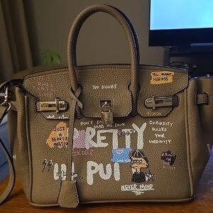 Birkin Style Handbag in Taupe